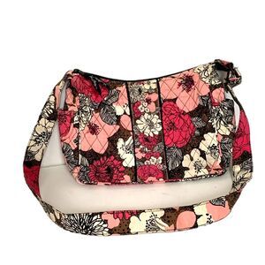 Vera Bradley Mocha Rouge Brown Pink Ecru Floral Quilted Crossbody Shoulder Bag